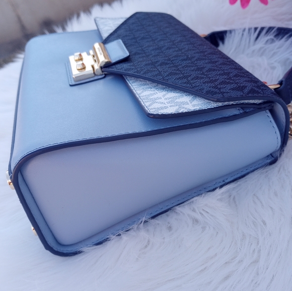 Michael Kors Navy Blue Color Block Logo Sloan Medium Top Handle Satchel - Picture 5 of 16